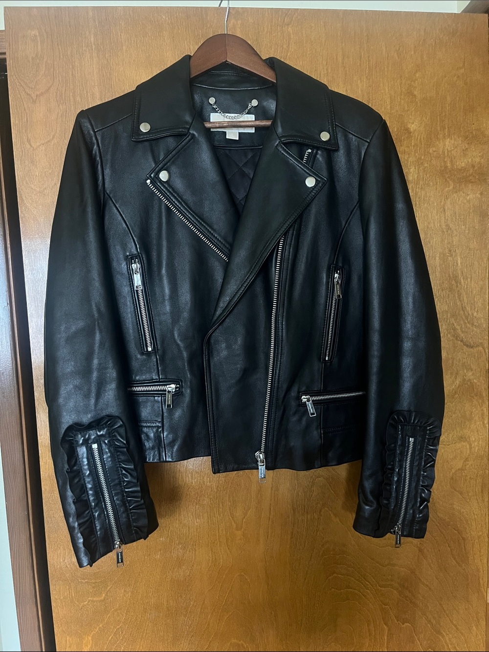 MICHAEL Michael Kors Leather Motorcycle Jacket, Size Large